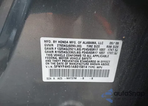 2010 Honda Pilot Ex-L z USA, uszkodzony, nr VIN 5FNYF4H51AB015814